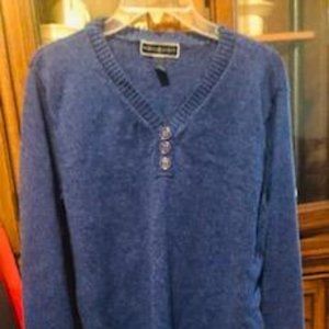 Blue Long Sleeve V Neck Pullover Sweater